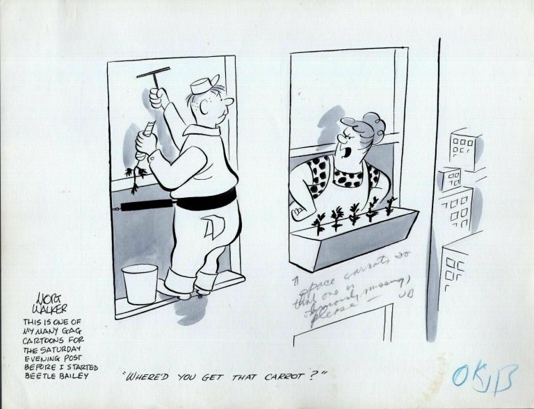 MORT WALKER HAND SIGNED ORIGINAL DRAWING FOR SAT EVENING POST 1940’S+COA RARE COLLECTIBLE MEMORABILIA