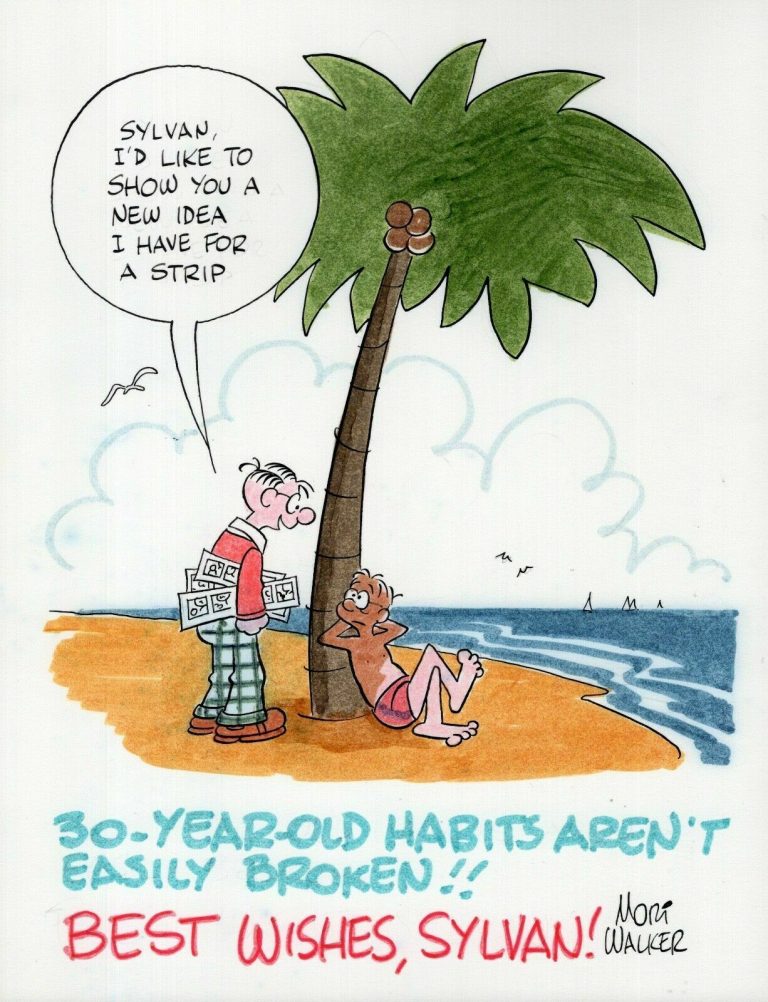 MORT WALKER ORIGINAL 8×11 COLOR DRAWING FOR FELLOW CARTOONIST+COA VERY RARE COLLECTIBLE MEMORABILIA