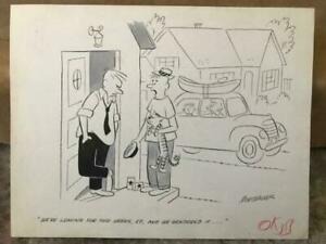 MORT WALKER SIGNED ORIGINAL DRAWING FOR SAT EVENING POST 1940’S+COA COOL CAT COLLECTIBLE MEMORABILIA