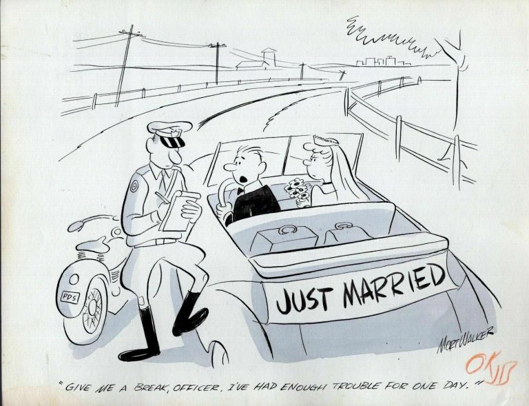 MORT WALKER SIGNED ORIGINAL DRAWING FOR SAT EVENING POST 1940’S+COA WEDDING COLLECTIBLE MEMORABILIA