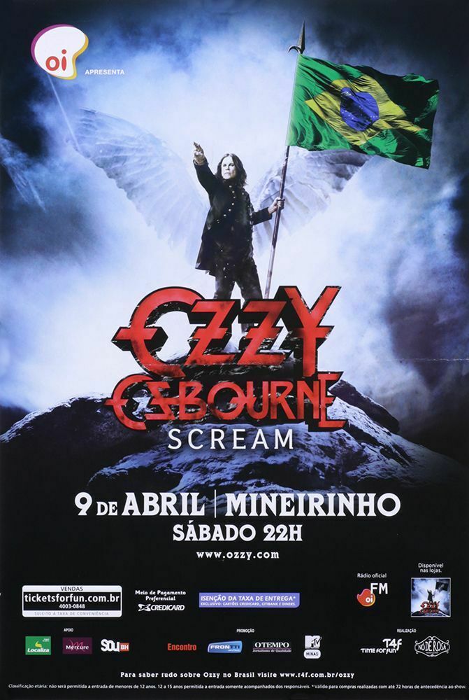 OZZY OSBOURNE ORIGINAL 13×18 SCREAM TOUR POSTER BELO HORIZONTE MG BRAZIL 4-9-11 COLLECTIBLE MEMORABILIA