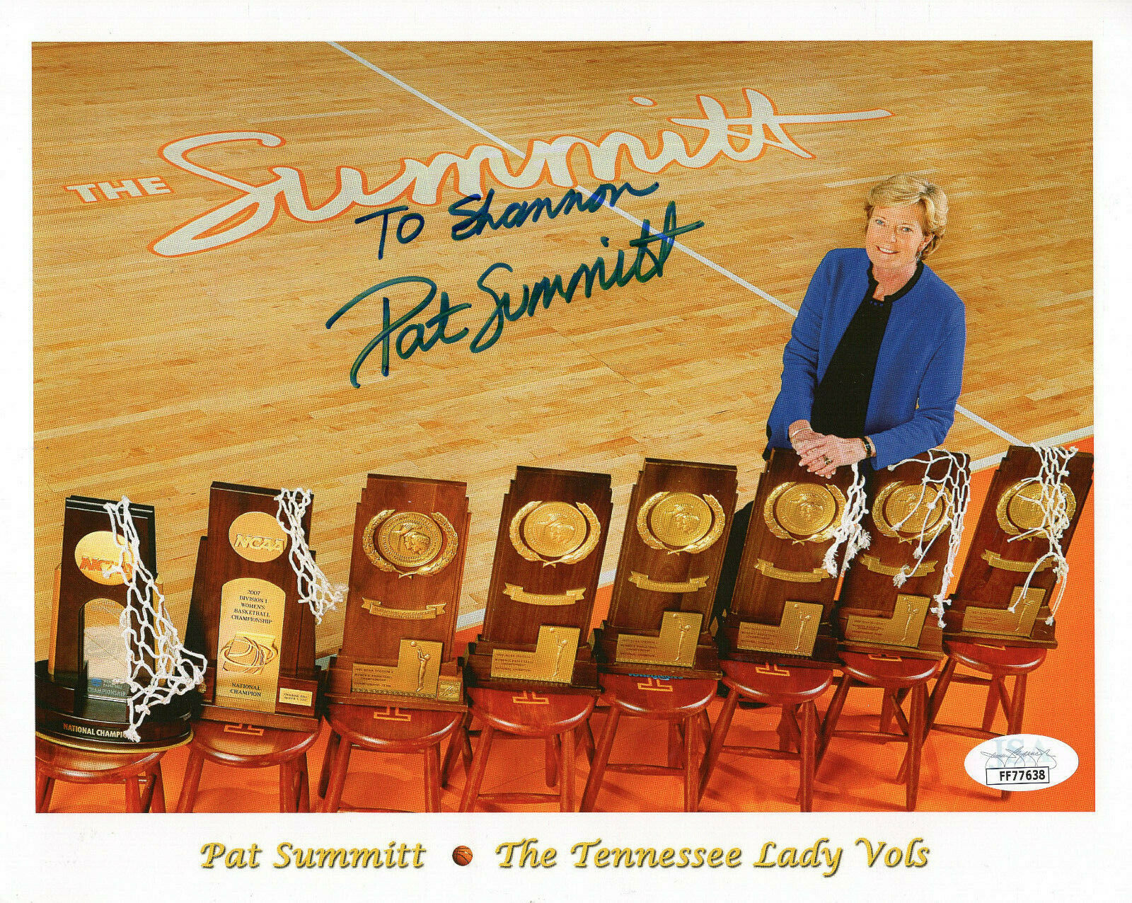 PAT SUMMITT HAND SIGNED 8x10 COLOR PHOTO LADY VOLS COACH TO SHANNON JSA ...