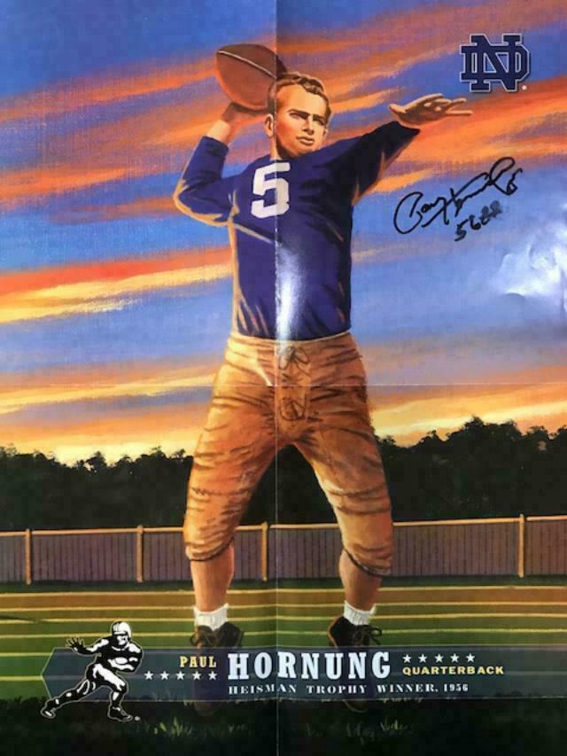 PAUL HORNUNG HAND SIGNED 15×20 COLOR POSTER+COA NOTRE DAME HEISMAN WINNER COLLECTIBLE MEMORABILIA