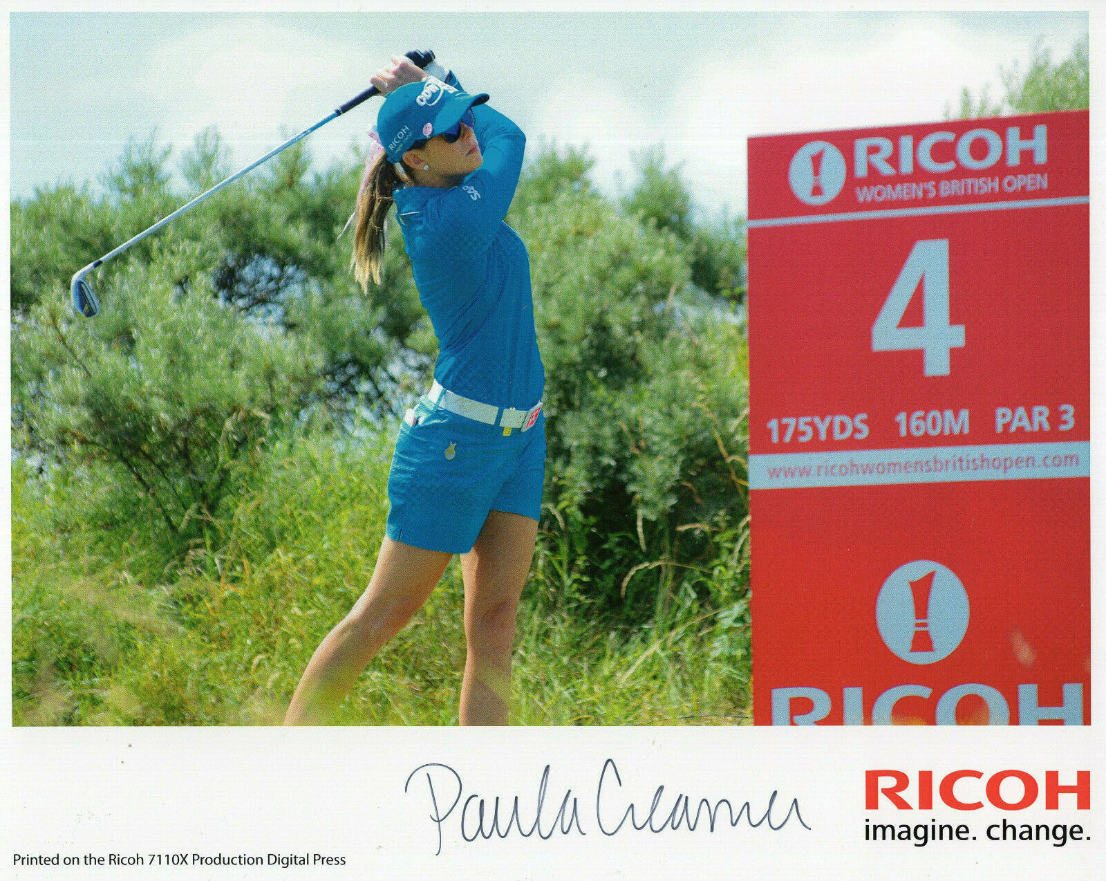 PAULA CREAMER HAND SIGNED 8x10 COLOR PHOTO+COA LPGA GOLFER TEEING OFF