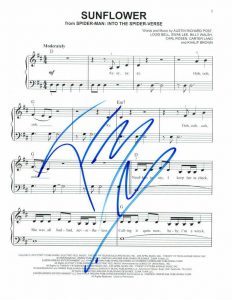 POST MALONE SIGNED AUTOGRAPH “SUNFLOWER” SHEET MUSIC – INTO THE SPIDER-VERSE COLLECTIBLE MEMORABILIA