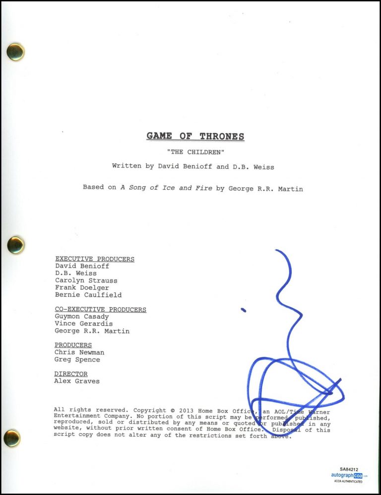 ROSE LESLIE “GAME OF THRONES” AUTOGRAPH SIGNED ‘THE CHILDREN’ SCRIPT ACOA COLLECTIBLE MEMORABILIA