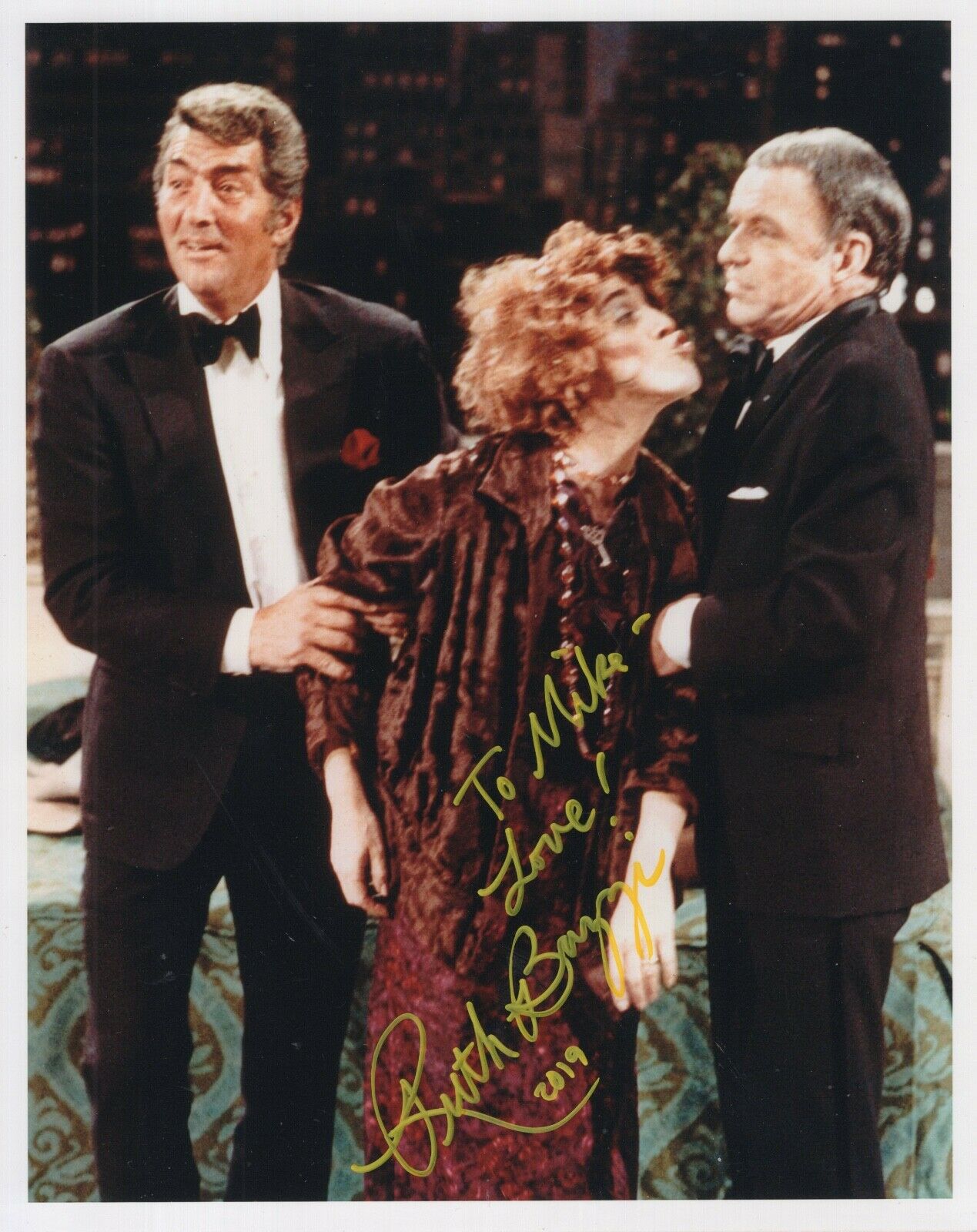 RUTH BUZZI HAND SIGNED 8x10 COLOR PHOTO WITH DEAN MARTIN+SINATRA TO
