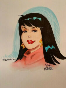 STAN GOLDBERG SIGNED 9×12 ORIGINAL WATER COLOR ARTWORK OF VERONICA RARE JSA COLLECTIBLE MEMORABILIA