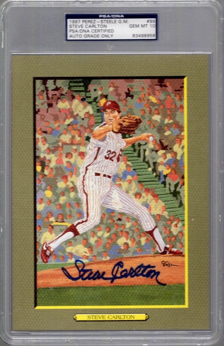 STEVE CARLTON SIGNED HALL OF FAME GREATEST MOMENTS CARD GEM MINT 10 PSA SLABBED COLLECTIBLE MEMORABILIA