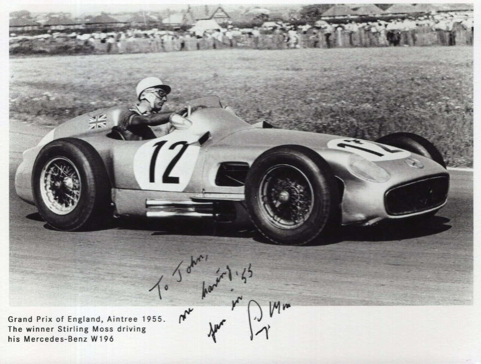 STIRLING MOSS HAND SIGNED 6x8 PHOTO+COA FORMULA 1 RACING LEGEND TO JOHN ...