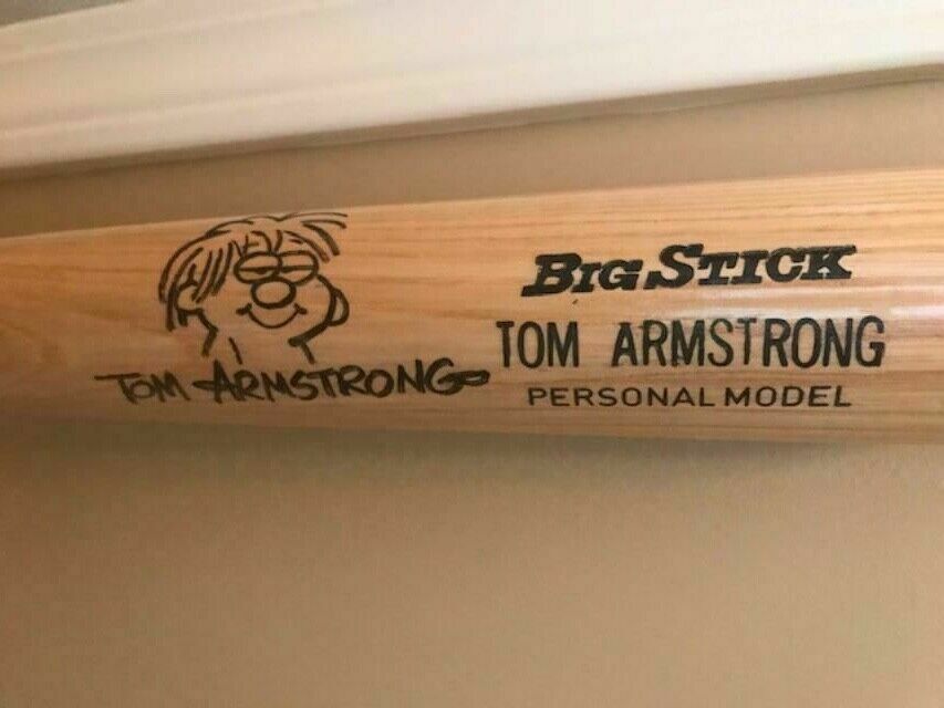 TOM ARMSTRONG AUTOGRAPHED RAWLINGS BASEBALL BAT+JSA COA MARVIN ARTWORK