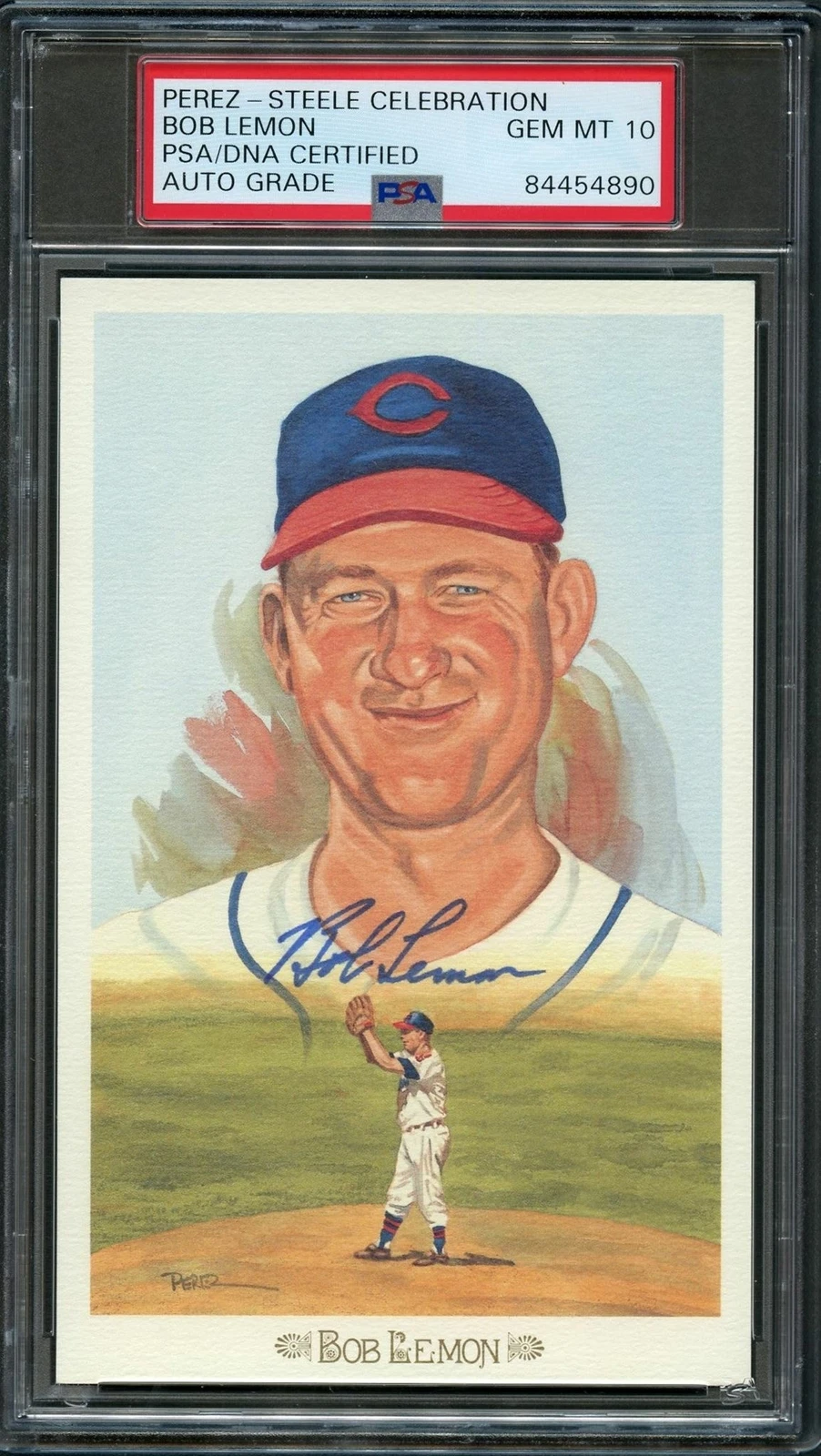 Bob Lemon Signed Postcard PSA/DNA Auto 10 Slabbed Autographed Indians