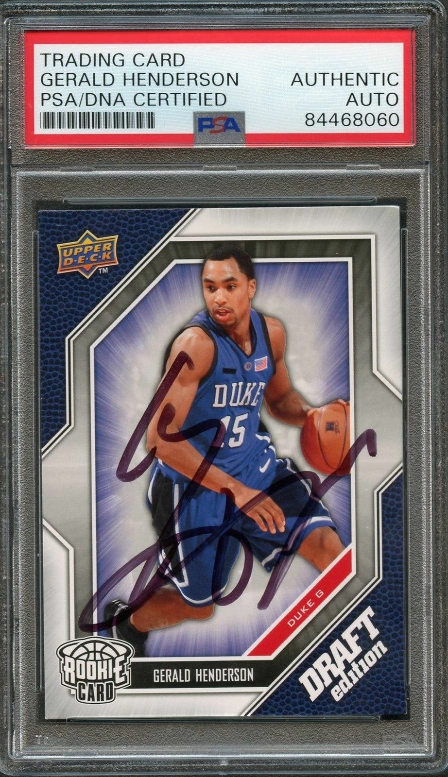 2009-10 Upper Deck Draft Edition #33 Gerald Henderson Signed Card AUTO PSA Slabb