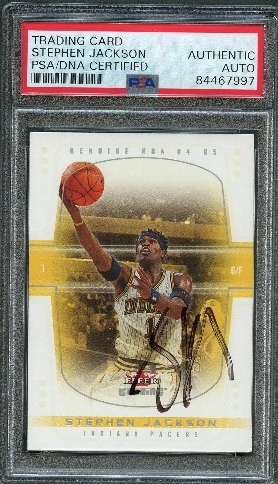 2004-05 Fleer Genuine #81 Stephen Jackson Signed Card AUTO PSA Slabbed Pacers