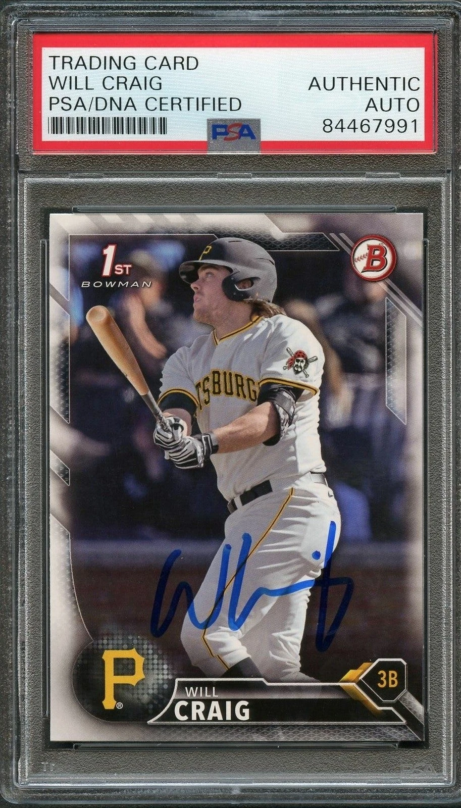 2016 BOWMAN DRAFT #BD-39 WILL CRAIG SIGNED CARD PSA SLABBED AUTO PIRATES COLLECTIBLE MEMORABILIA