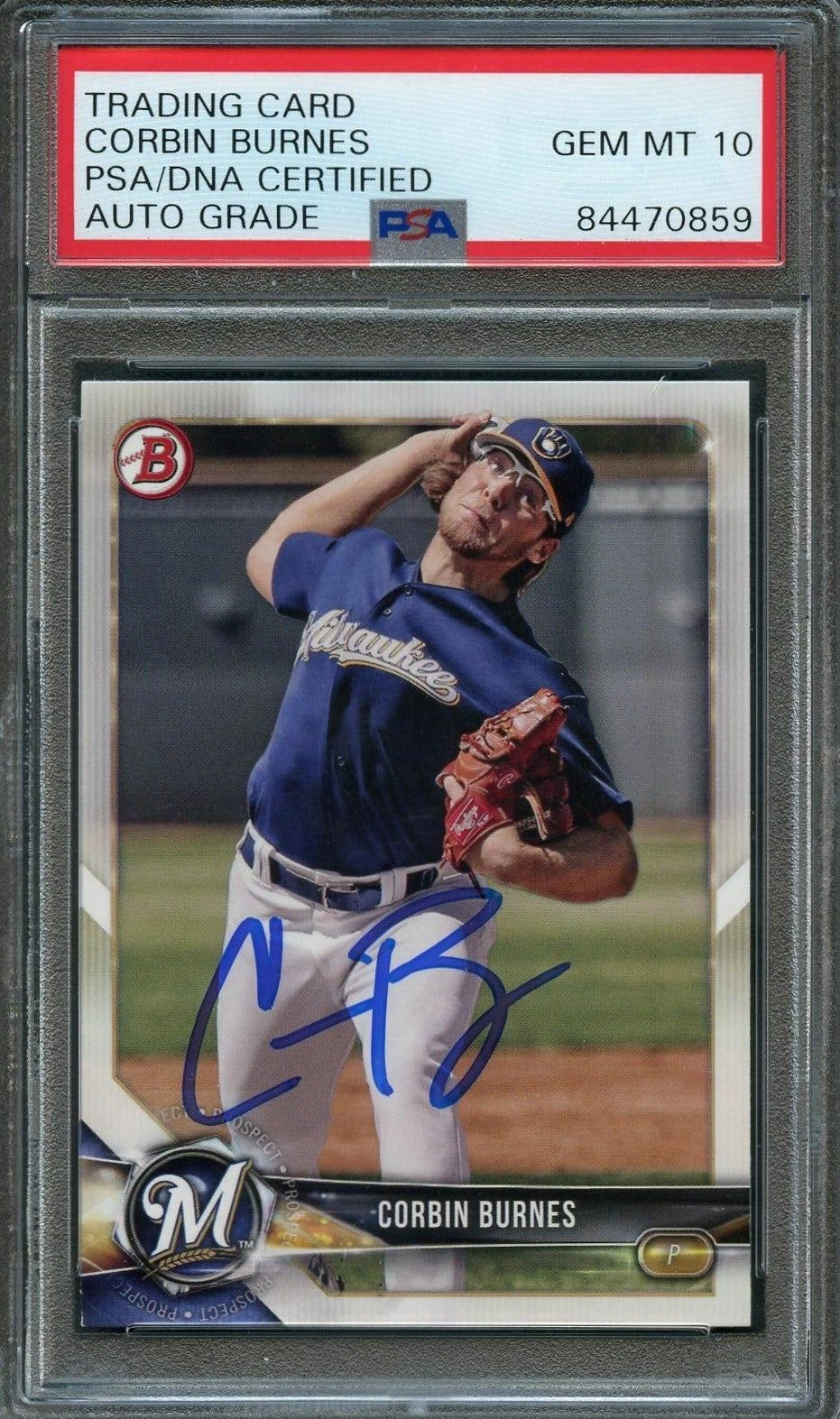 2018 Bowman #BP132 Corbin Burnes Signed Card PSA Slabbed Auto Grade 10 Brewers