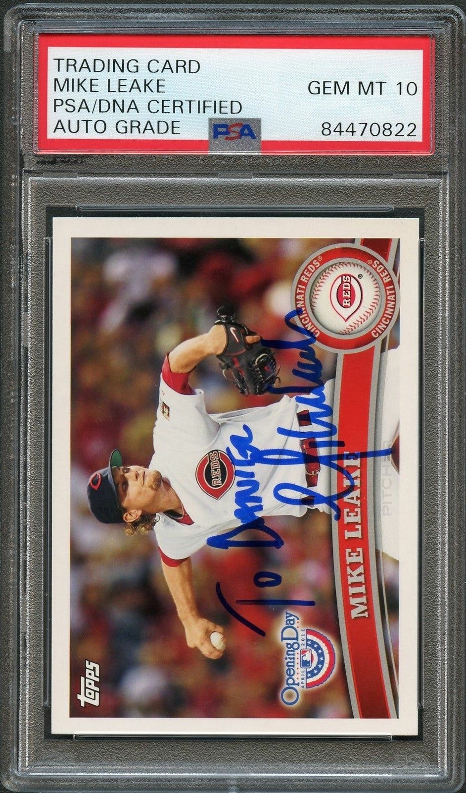 2011 Topps Opening Day #202 Mike Leake Signed Card PSA Slabbed Auto 10 Cardinals