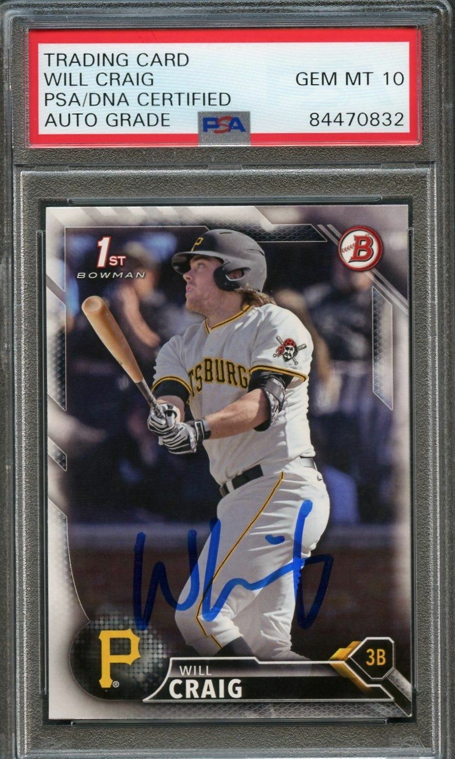 2016 BOWMAN DRAFT #BD-39 WILL CRAIG SIGNED CARD PSA SLABBED AUTO 10 PIRATES COLLECTIBLE MEMORABILIA