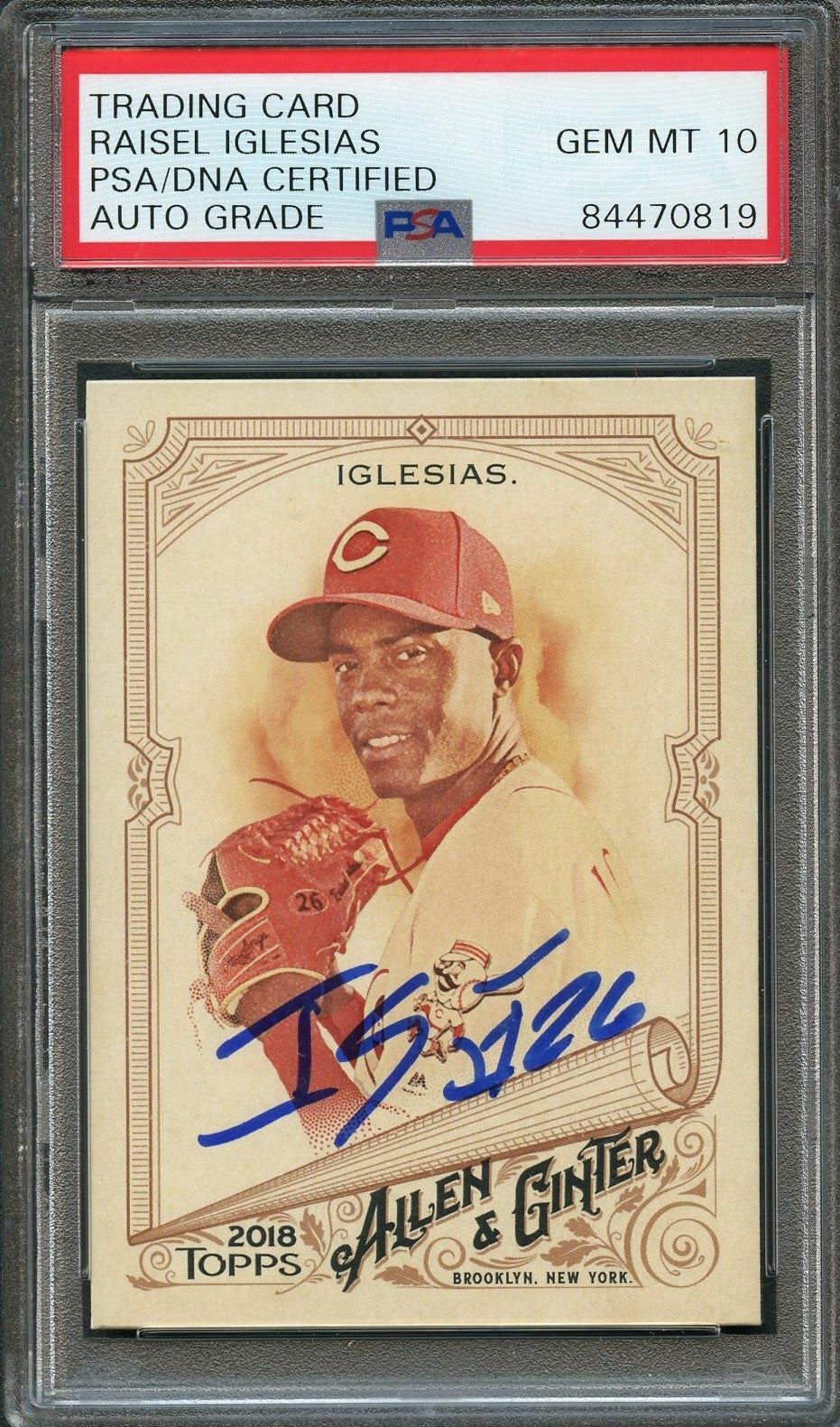 2018 Topps Allen & Ginter's #154 Raisel Iglesias Signed Card PSA Slabbed Auto 10
