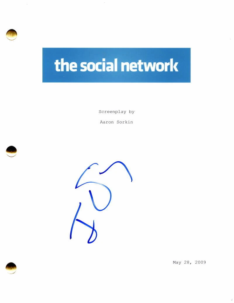 JESSE EISENBERG SIGNED AUTOGRAPH THE SOCIAL NETWORK MOVIE SCRIPT - AARON SORKIN
