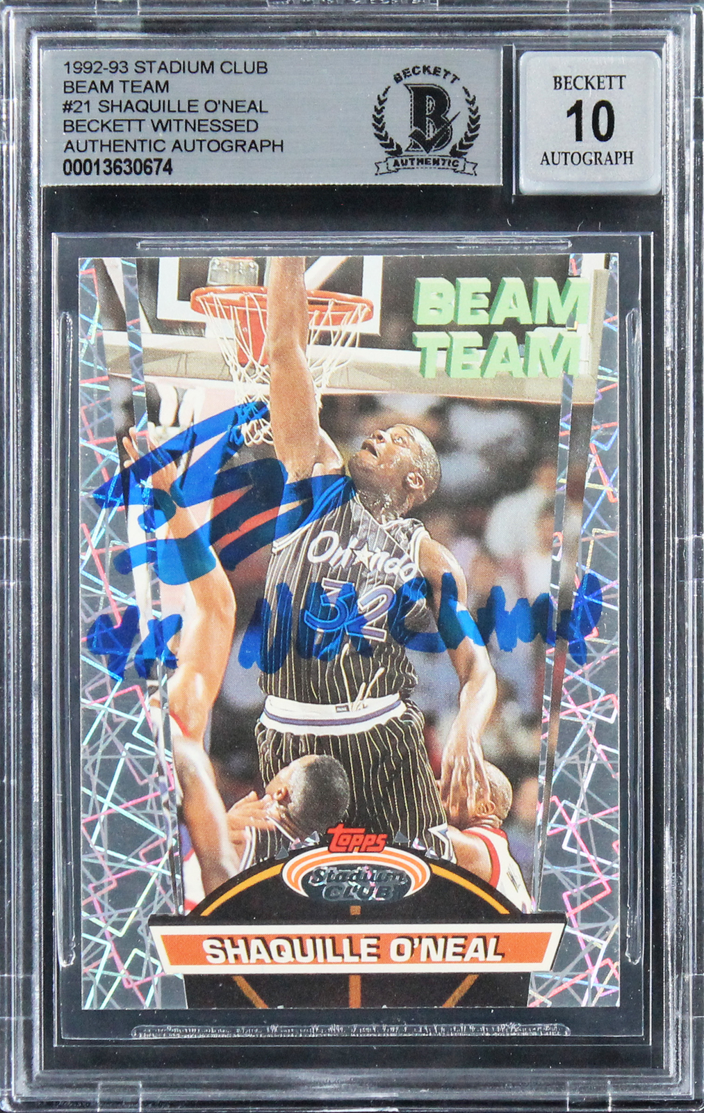 SHAQUILLE O’NEAL SIGNED 1992 STADIUM CLUB BEAM TEAM RC AUTO GRADE 10 BAS SLAB 4 COLLECTIBLE MEMORABILIA