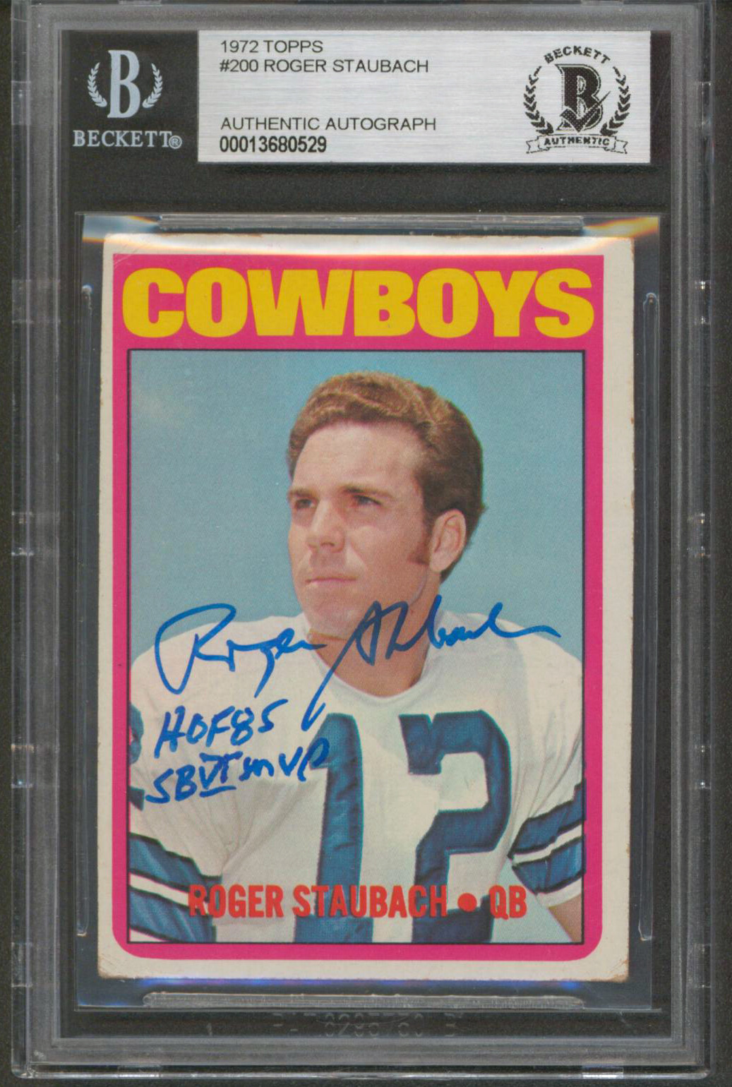Cowboys Roger Staubach 2x Isnc Signed 1972 Topps #200 Rookie Card BAS Slabbed 2