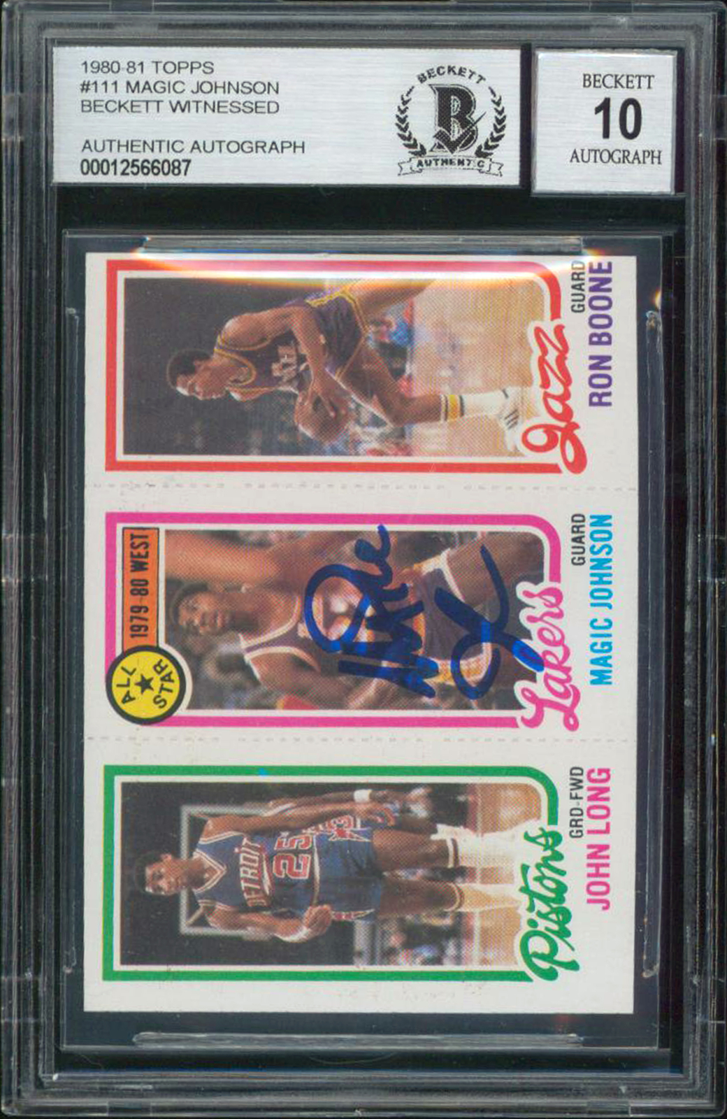Lakers Magic Johnson Signed 1981 Topps #111 Rookie Card Auto Grade 10! BAS Slab