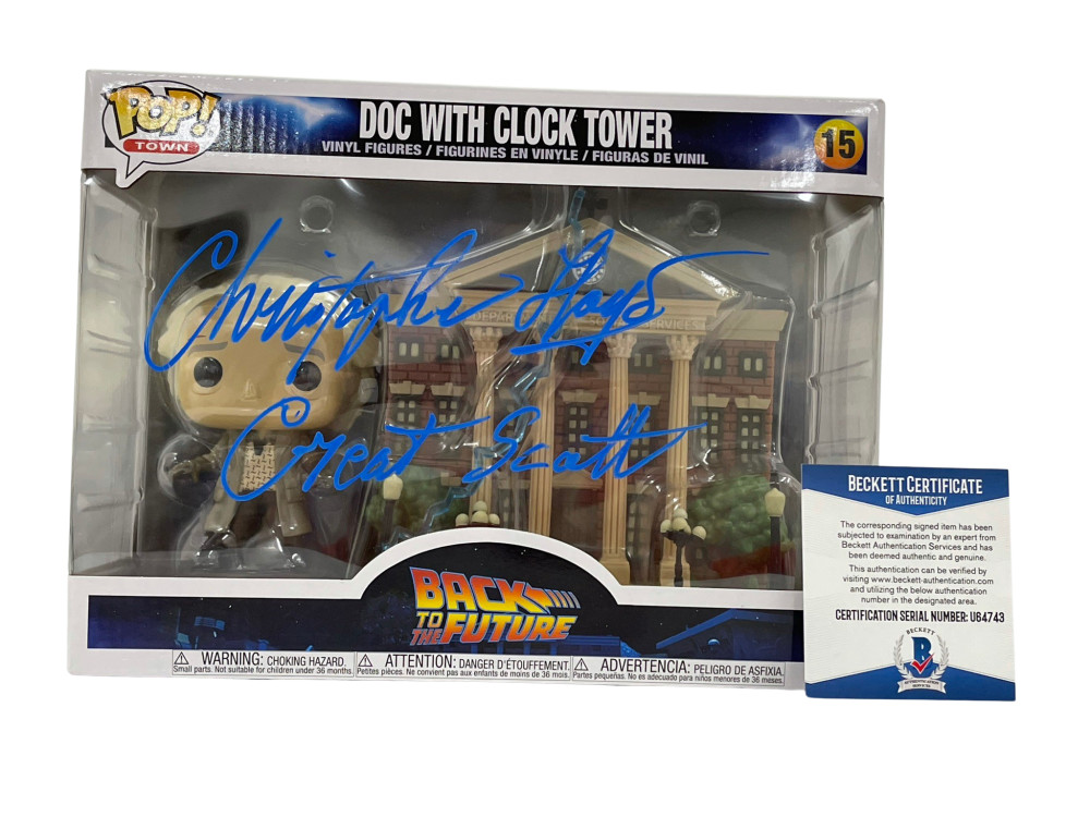 CHRISTOPHER LLOYD SIGNED BACK TO THE FUTURE TOWN CLOCK TOWER FUNKO BECKETT 17