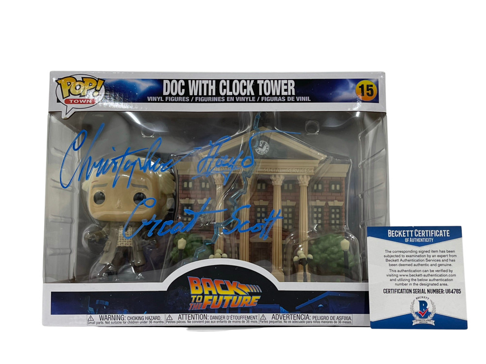 CHRISTOPHER LLOYD SIGNED BACK TO THE FUTURE TOWN CLOCK TOWER FUNKO BECKETT 22