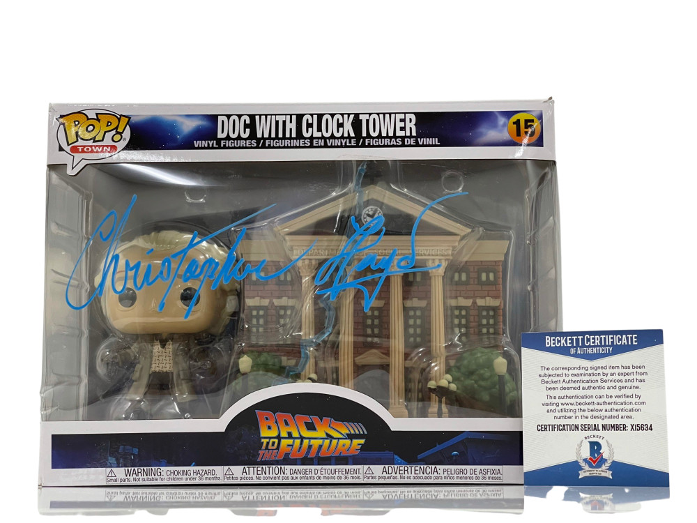 CHRISTOPHER LLOYD SIGNED BACK TO THE FUTURE TOWN CLOCK TOWER FUNKO BECKETT 35