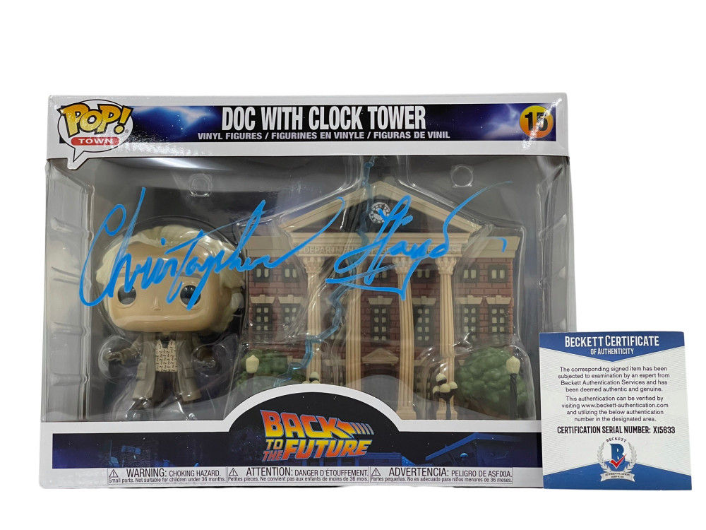 CHRISTOPHER LLOYD SIGNED BACK TO THE FUTURE TOWN CLOCK TOWER FUNKO BECKETT 29