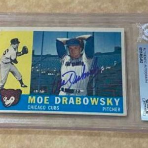 1960 TOPPS MOE DRABOWSKY #349 CUBS SIGNED CARD BECKETT AUTHENTIC AUTO VINTAGE