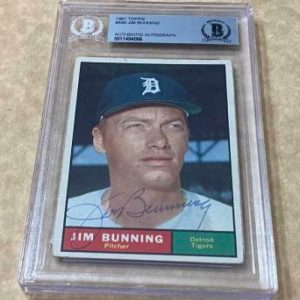 1961 TOPPS JIM BUNNING #490 TIGERS SIGNED CARD BECKETT AUTHENTIC AUTO VINTAGE