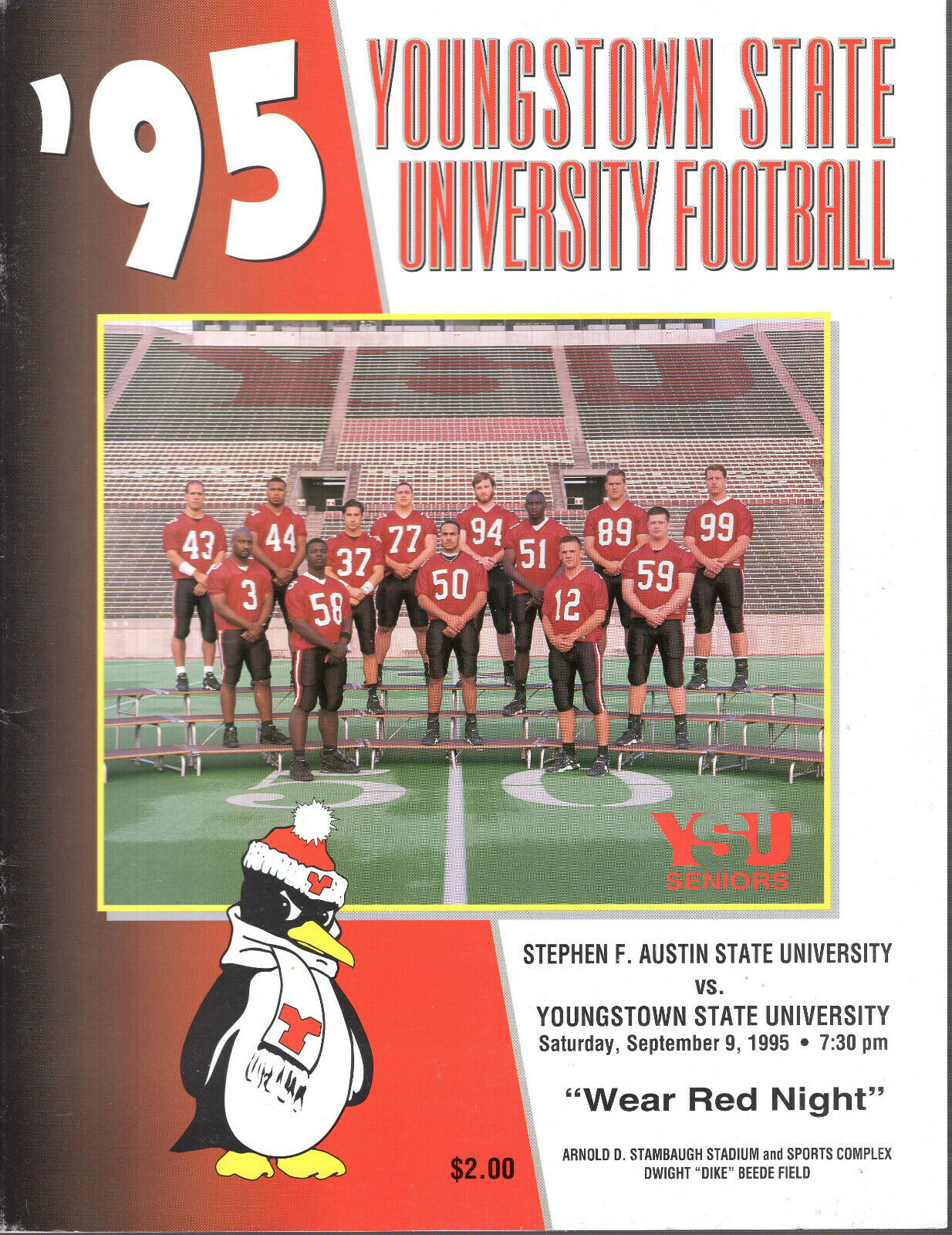 1995 YOUNGSTOWN STATE COLLEGE FOOTBALL GAME PROGRAMS X2 JIM TRESSEL COACH Autographia