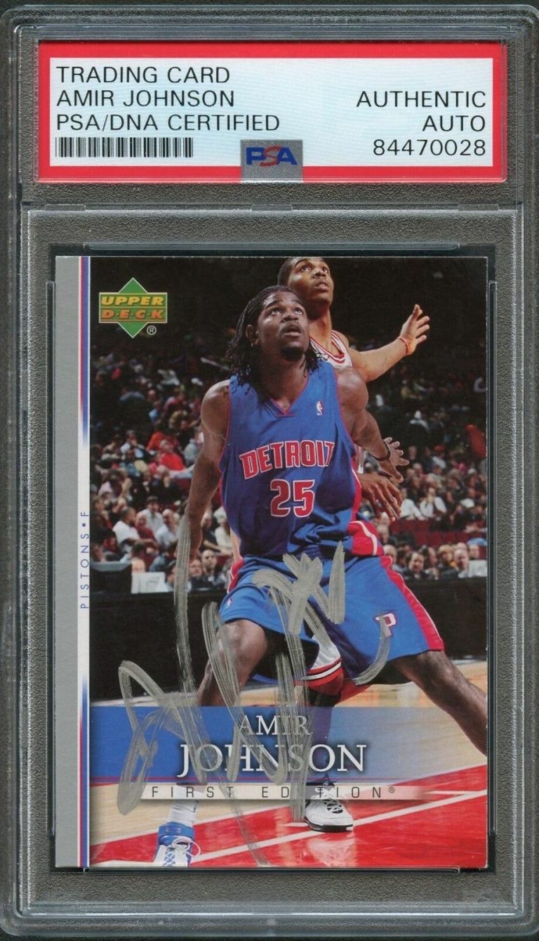 2007-08 FLEER #2 AMIR JOHNSON SIGNED CARD AUTO PSA SLABBED PISTONS COLLECTIBLE MEMORABILIA