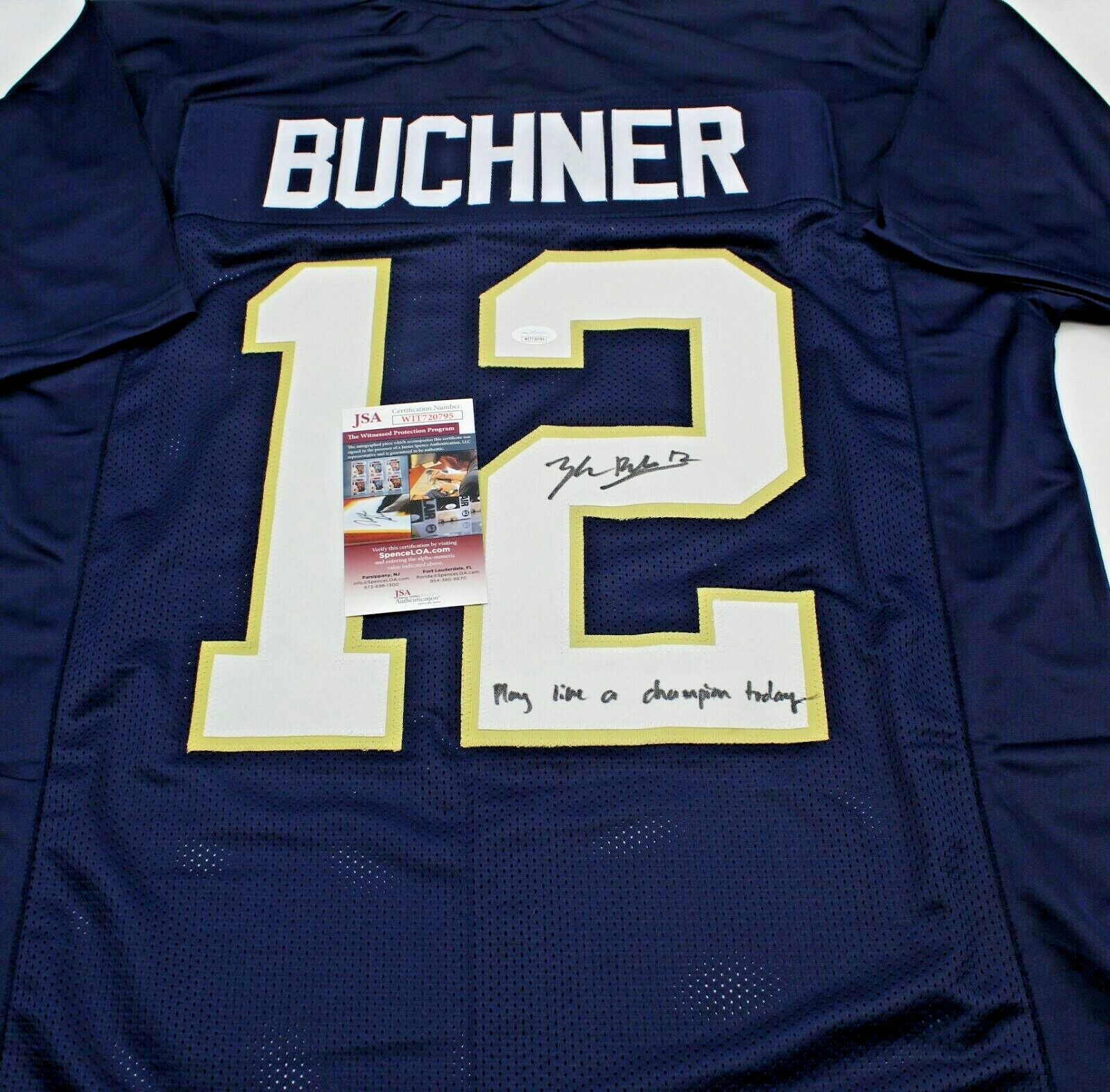 Tyler Buchner Signed Custom Notre Dame Blue Jersey w/JSA COA Witness PLACT