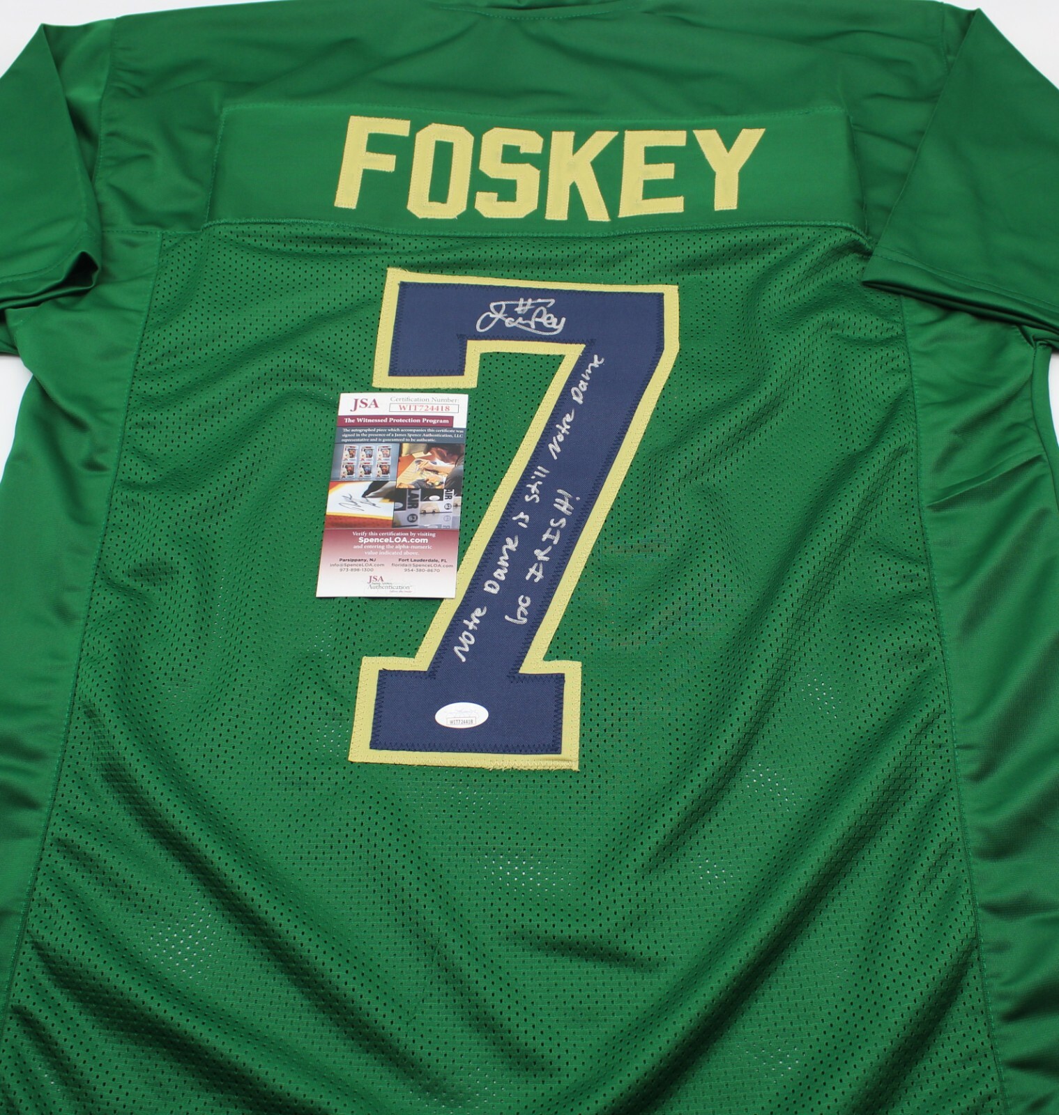 Isaiah Foskey Signed Custom Green Notre Dame Jersey w/JSA COA Witness Proof #3