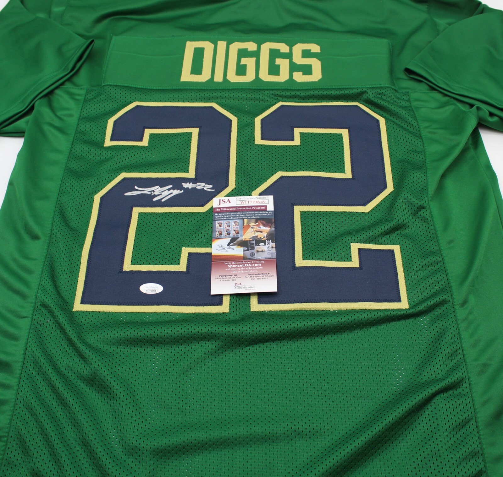 Logan Diggs Signed Custom Green Notre Dame Jersey w/JSA COA Witness Proof