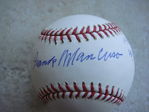 FRANK MANCUSO 1944 W.S. SIGNED OFFICIAL ML BALL W/COA