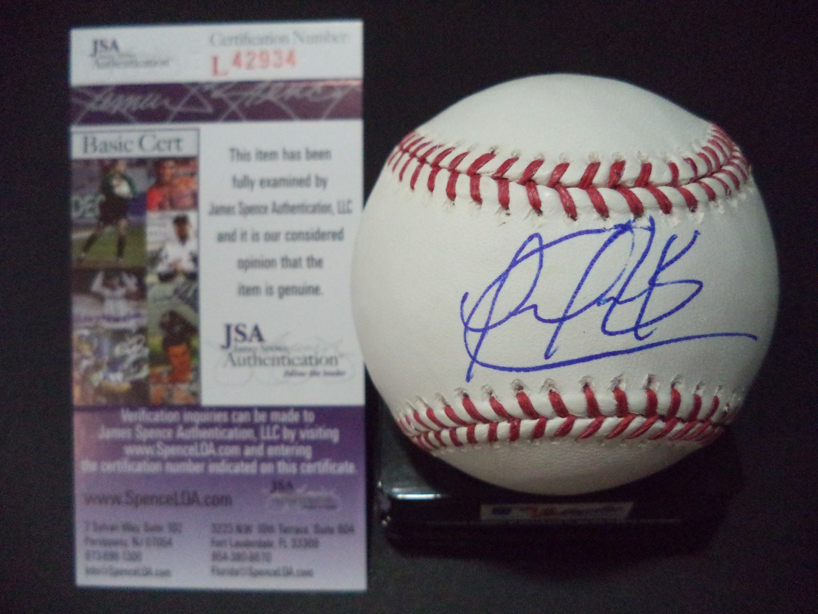 LUIS SARDINAS TEXAS RANGERS SIGNED AUTOGRAPHED ROMLB BASEBALL JSA COA #L42934