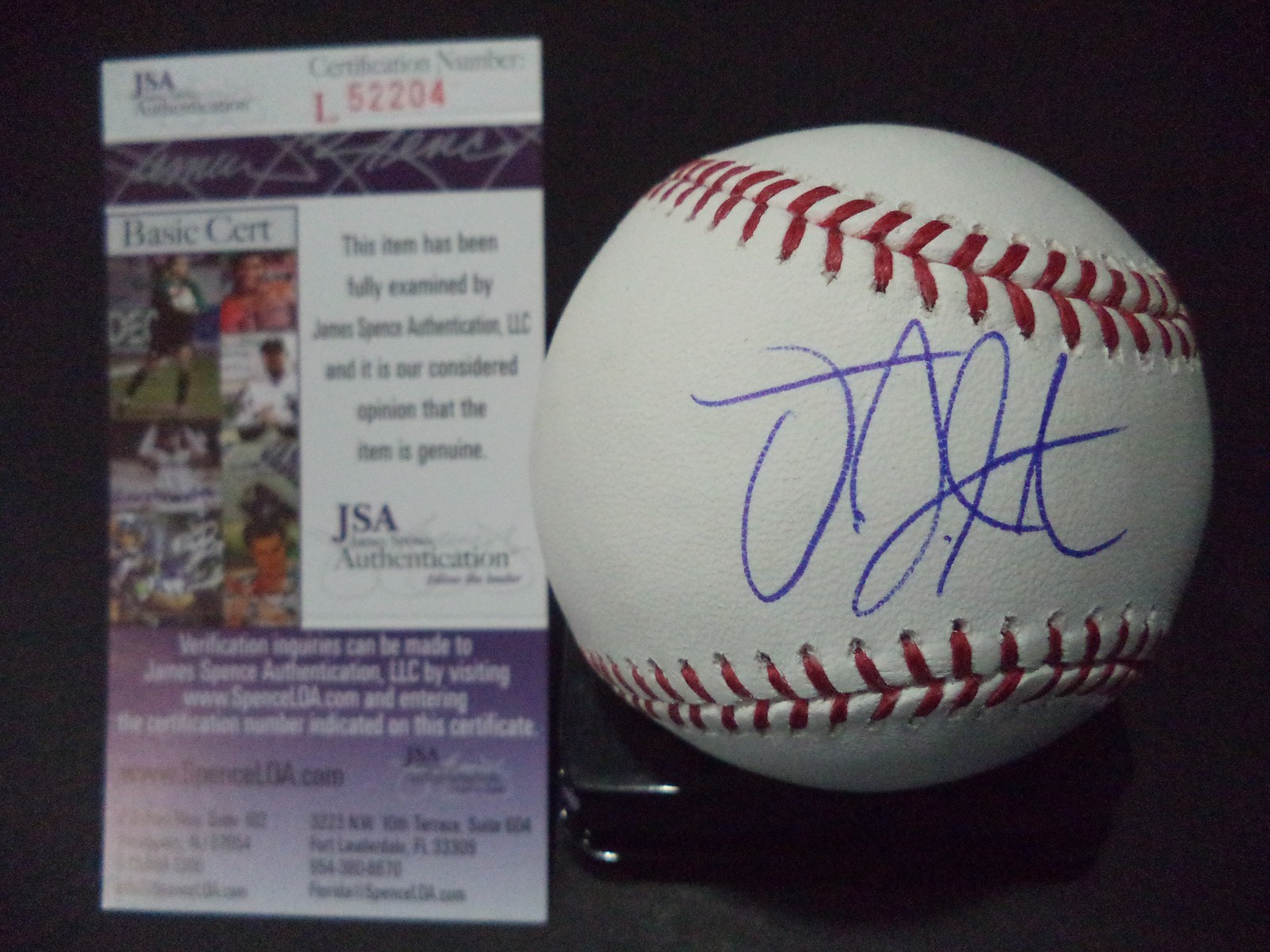 D.J. PETERSON SEATTLE MARINERS SIGNED AUTOGRAPHED ROMLB BASEBALL JSA COA #L52204
