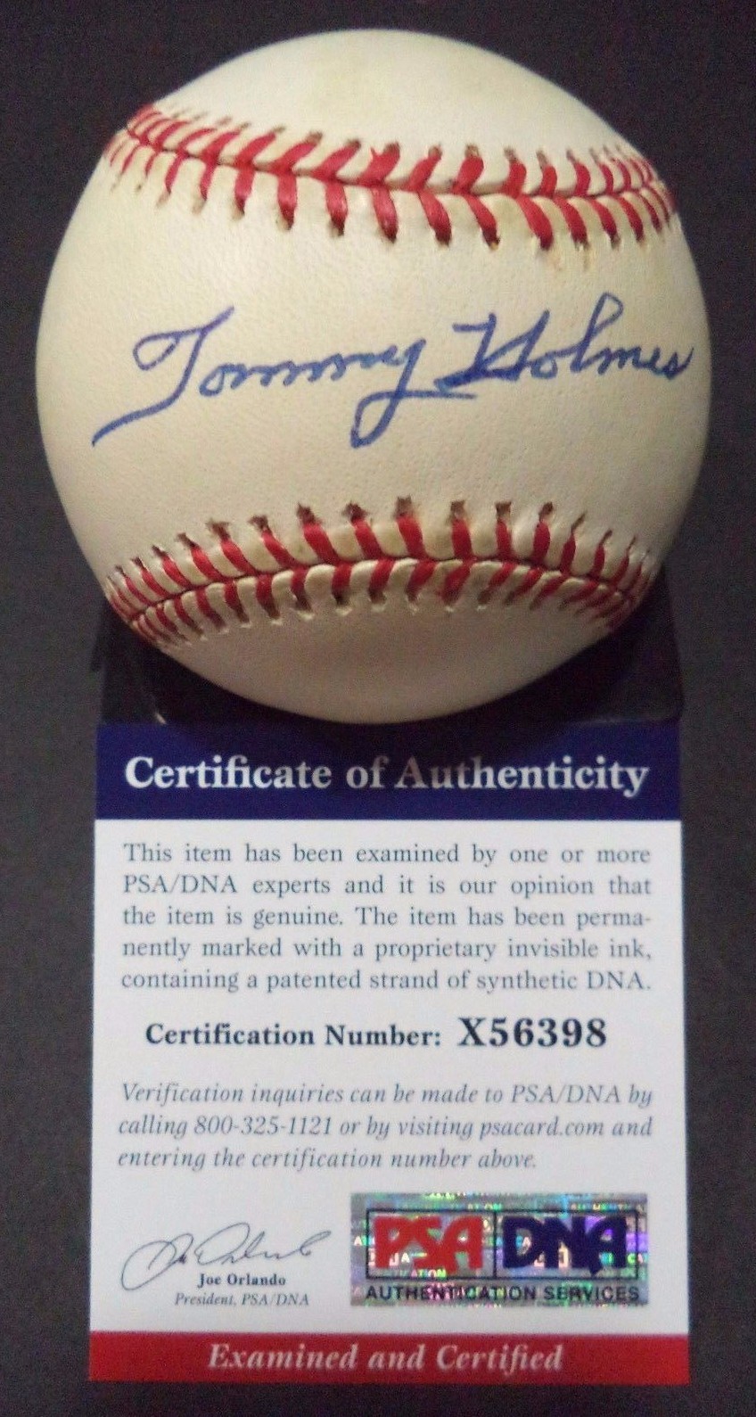 TOMMY HOLMES BRAVES/DODGERS DECEASED SIGNED N.L. BASEBALL PSA/DNA COA #X56398