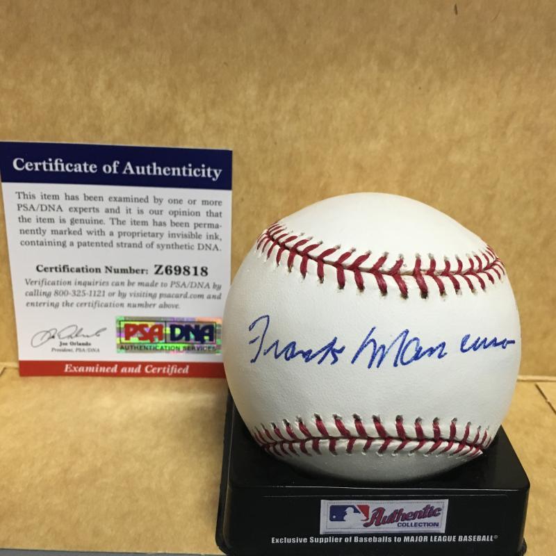 FRANK MANCUSO 1944 W.S. M.L. SIGNED BASEBALL PSA Z69818
