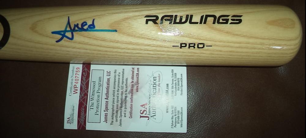 AMED ROSARIO NEW YORK METS SIGNED AUTOGRAPH RAWLINGS BLONDE BAT JSA WP407759