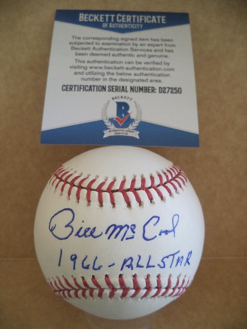 BILL MCCOOL 1966 ALL STAR SIGNED AUTOGRAPHED M.L BASEBALL BECKETT D27250