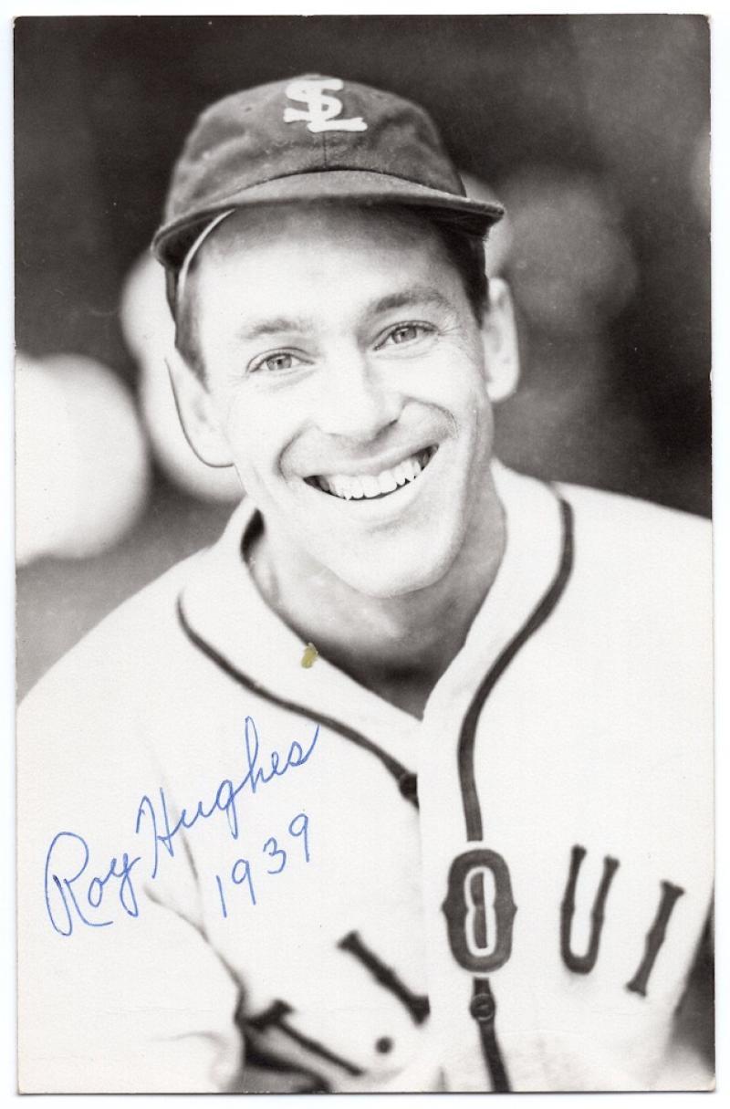 ROY HUGHES ST. LOUIS BROWNS DEBUT 1935 DECEASED 1995 POSTCARD SIGNED W/ COA