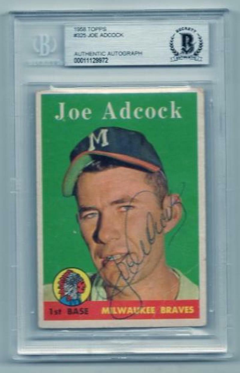 1958 TOPPS JOE ADCOCK BRAVES VINTAGE SIGNED CARD BECKETT AUTHENTIC AUTOGRAPH COLLECTIBLE MEMORABILIA