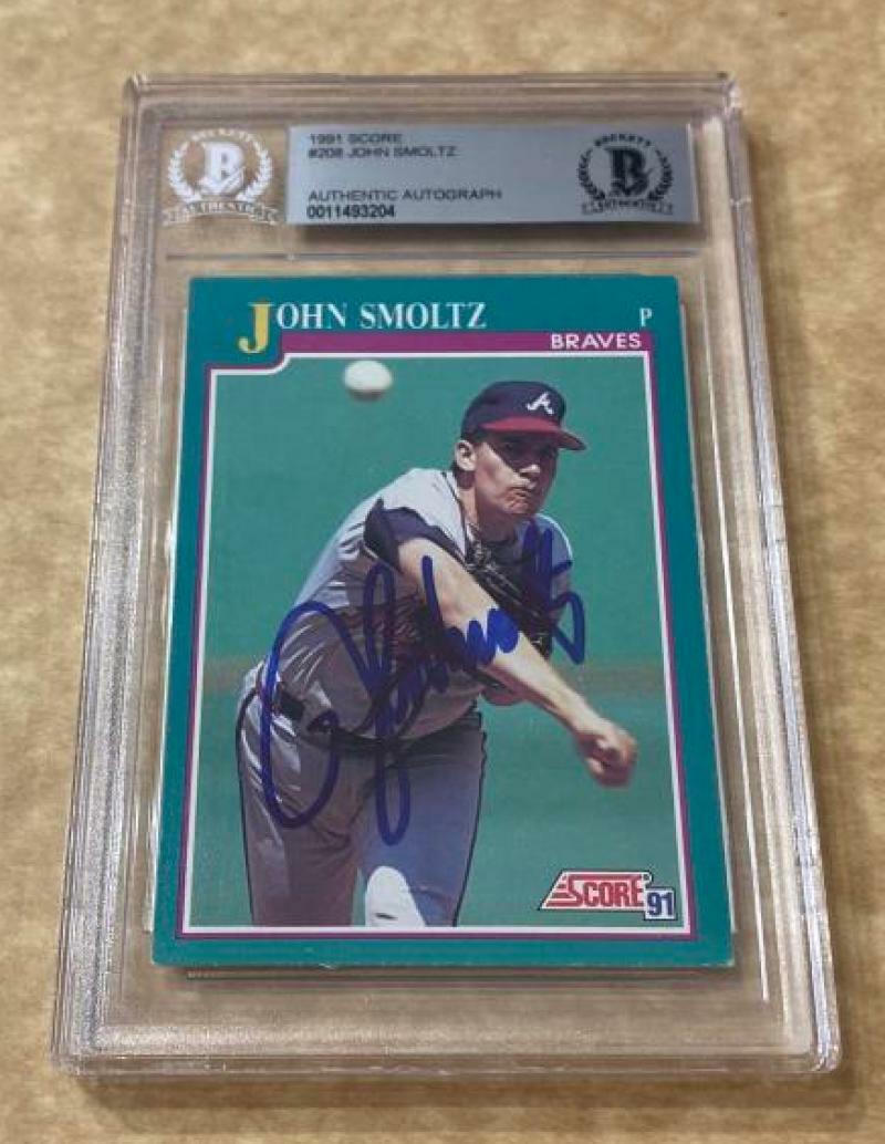 1991 SCORE JOHN SMOLTZ BRAVES SIGNED CARD BECKETT AUTHENTIC AUTOGRAPHED