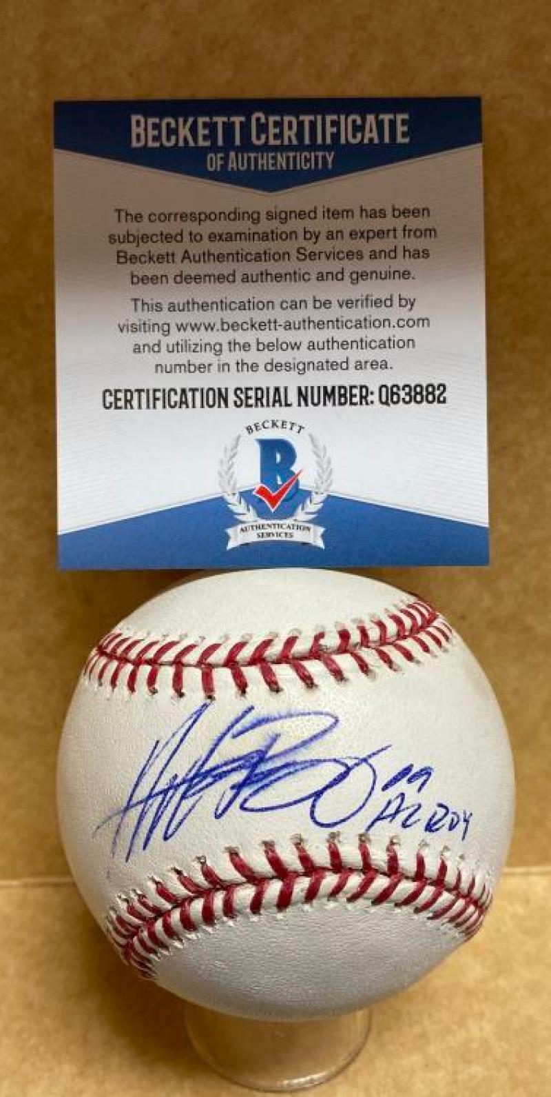 ANDREW BAILEY A'S 09 AL ROY SIGNED AUTOGRAPHED M.L. BASEBALL BECKETT Q63882