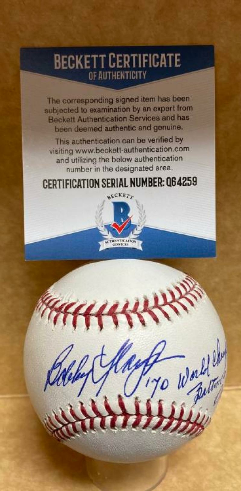 BOBBY FLOYD 70 WORLD CHAMPS ORIOLES SIGNED M.L. BASEBALL BECKETT Q64259